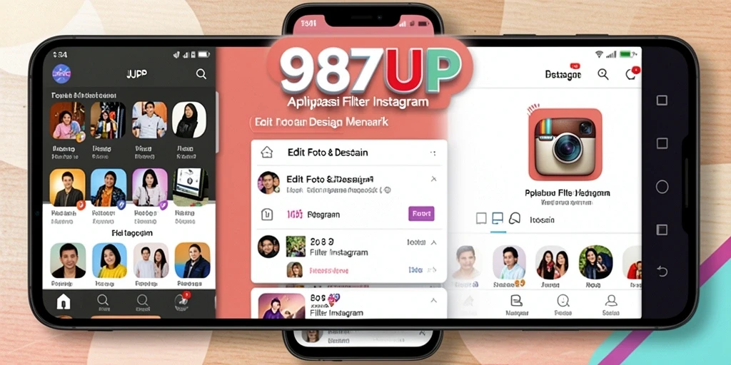 Antarmuka aplikasi 987UP dengan berbagai pilihan filter Instagram.