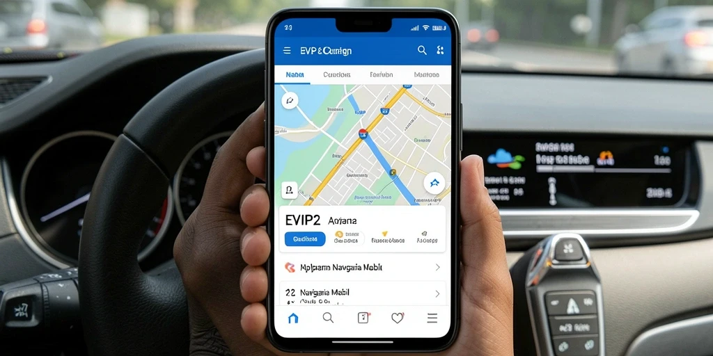 Tampilan antarmuka EVIP2 yang jelas dan informatif untuk navigasi mobil.